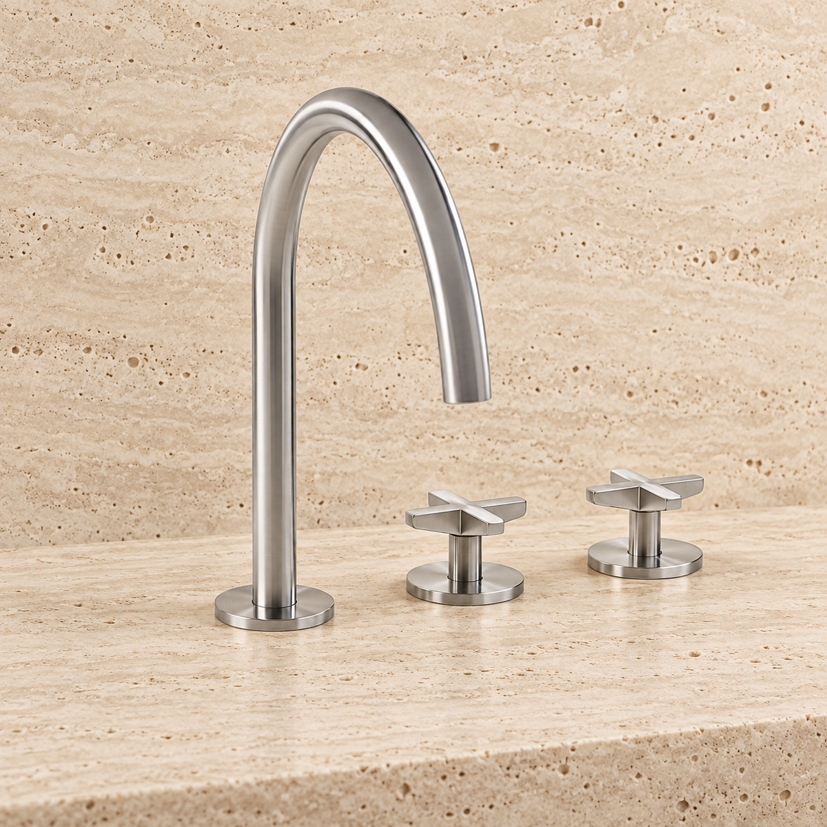 PIETRA CASA | Three-Hole Deck-Mounted Basin Mixer, Side Arch Spout 10.2in (260mm) | $1,833.00 - $2,667.00