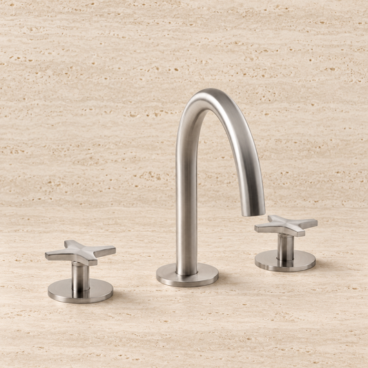 PIETRA CASA | Three-Hole Basin Mixer, Square Handle, Central Arch Spout H7.5in (190mm) | $1,817.00 - $2,583.00