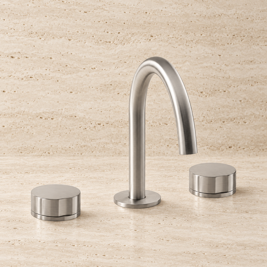 PIETRA CASA | Three-Hole Basin Mixer, Thumb Cutout Handle, Central Arch Spout H7.5in (190mm) | $1,722.00 - $2,511.00