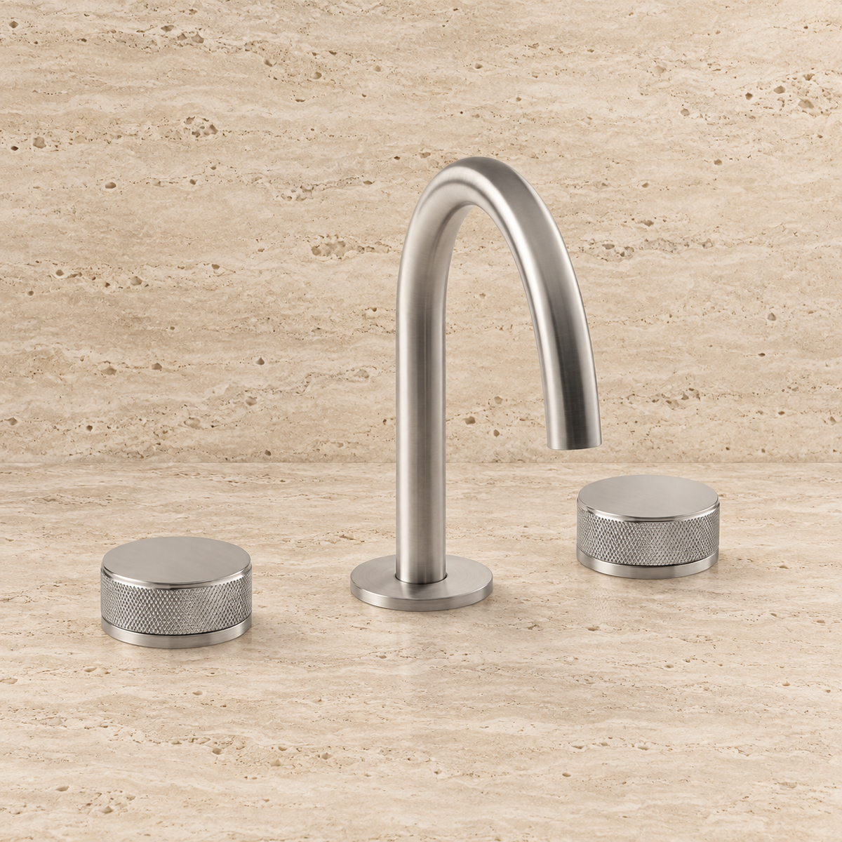 PIETRA CASA | Three-Hole Basin Mixer, Cross Knurling Handle, Central Arch Spout H7.5in (190mm) | $1,761.00 - $2,550.00