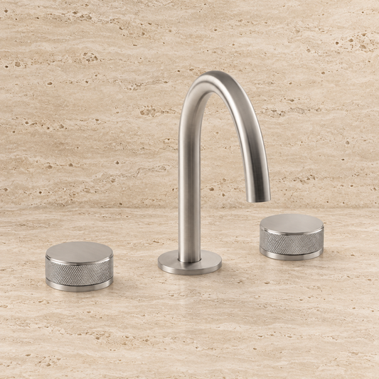 PIETRA CASA | Three-Hole Basin Mixer, Cross Knurling Handle, Central Arch Spout H7.5in (190mm) | $1,761.00 - $2,550.00
