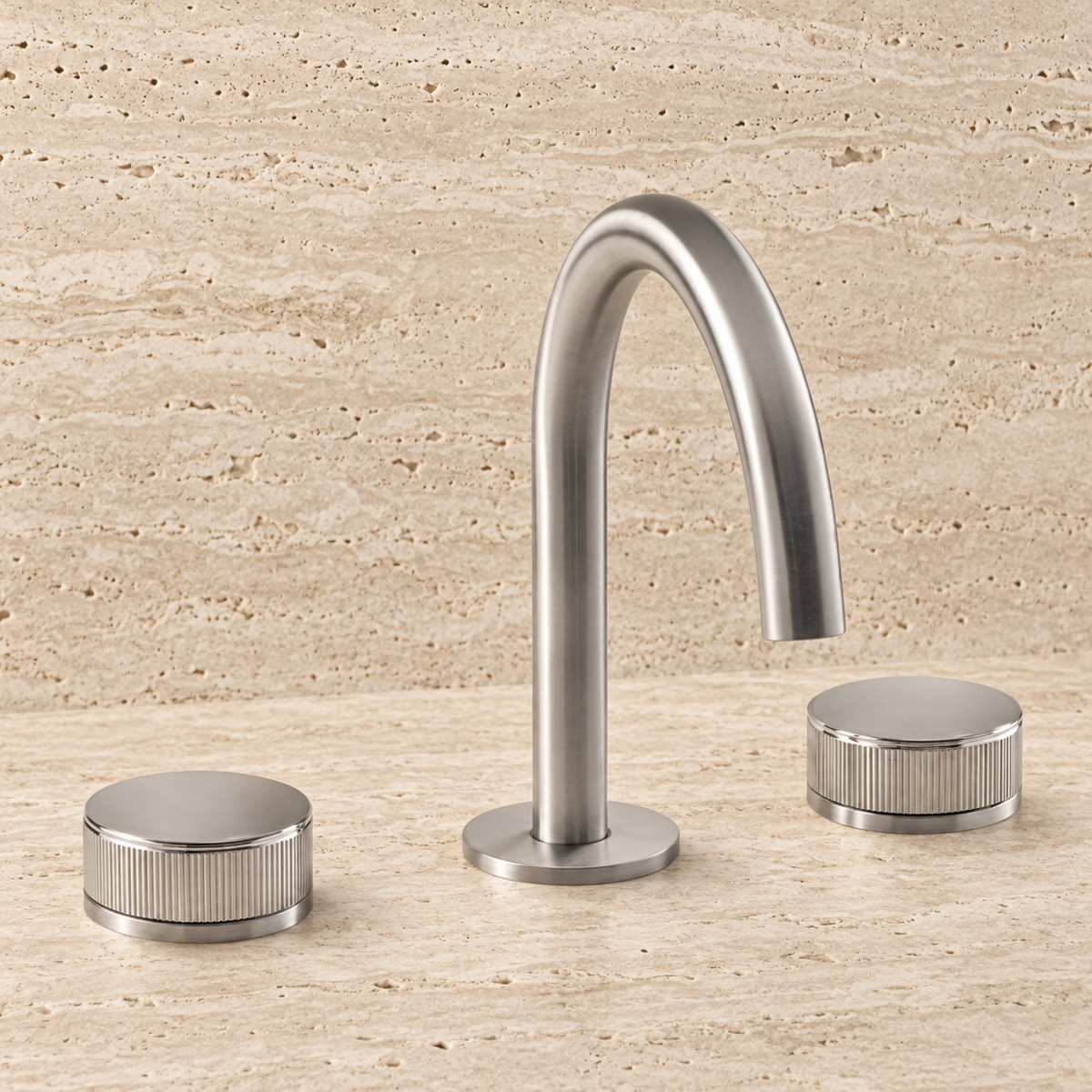 PIETRA CASA | Three-Hole Basin Mixer, Vertical Knurling Handle, Central Arch Spout H7.5in (190mm) | $1,761.00 - $2,550.00