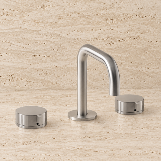 PIETRA CASA | Three-Hole Basin Mixer, Small Lever Detail Handle, Central Square Spout H5.9in (150mm) | $1,856.00 - $2,678.00