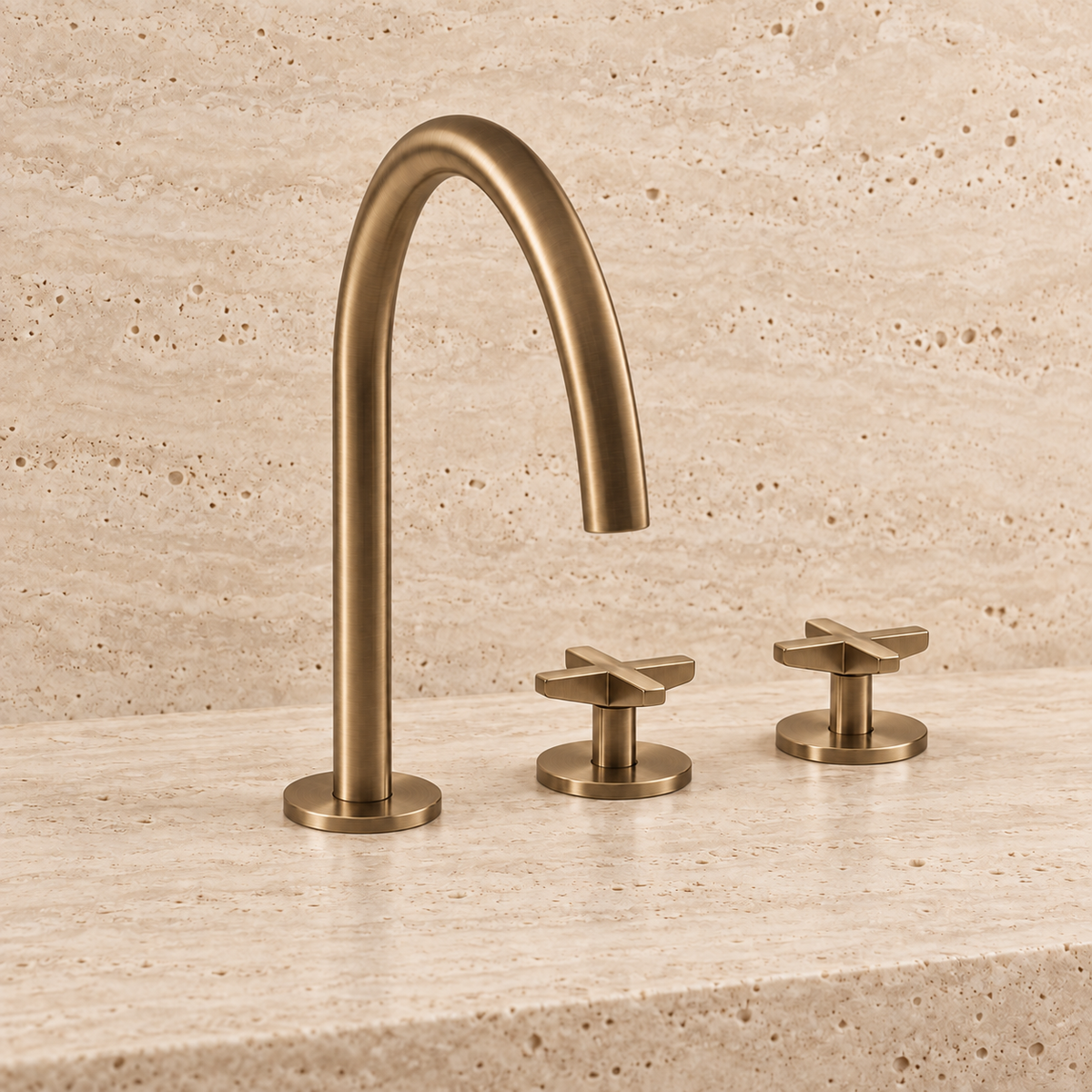 PIETRA CASA | Three-Hole Deck-Mounted Basin Mixer, Side Arch Spout 10.2in (260mm) | $1,833.00 - $2,667.00