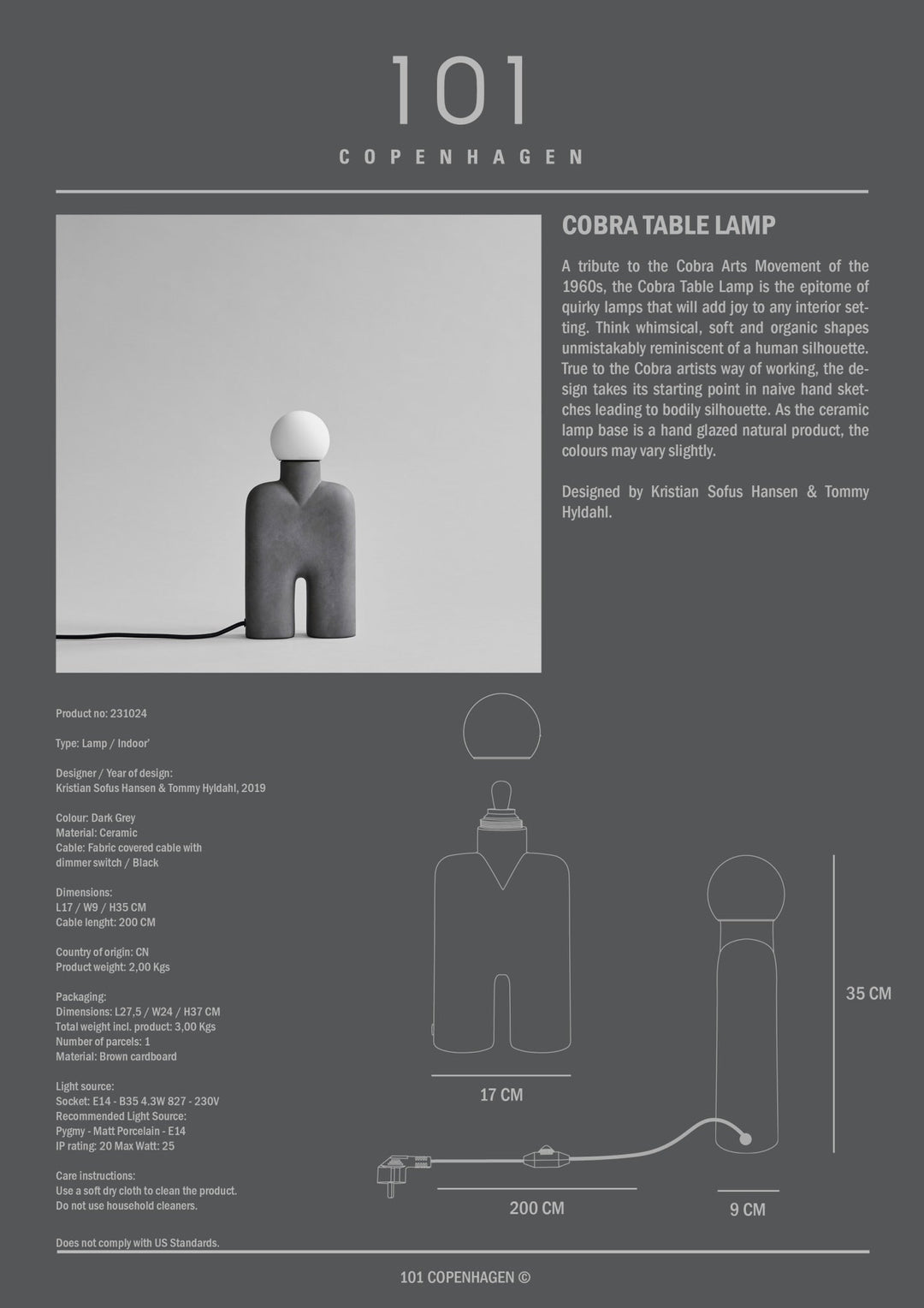 101 Copenhagen Cobra Table Lamp - $215.00