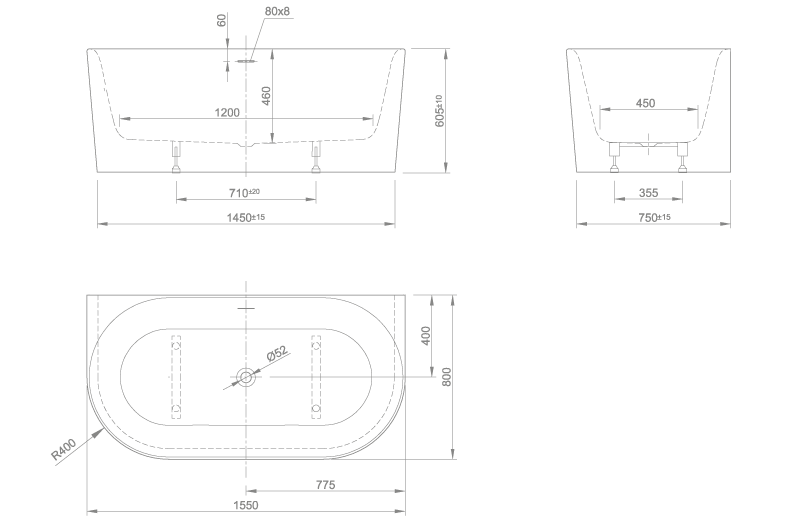 FRESH XS WALL ACRYLIC BATH TUB | PIETRA CASA BRAND | $8,215.02