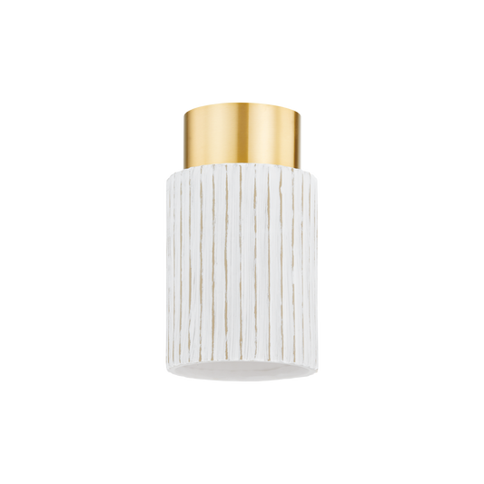 HUDSON VALLEY LIGHTING | CORISSA FLUSHMOUNT - AGED BRASS WITH CERAMIC WHITEWASH BISQUE | $336.00
