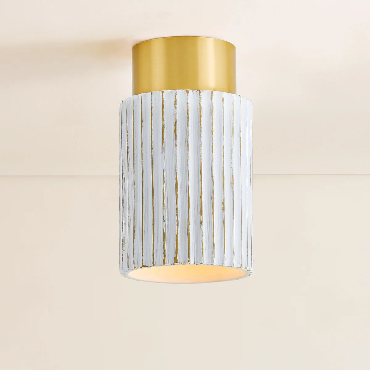 HUDSON VALLEY LIGHTING | CORISSA FLUSHMOUNT - AGED BRASS WITH CERAMIC WHITEWASH BISQUE | $336.00