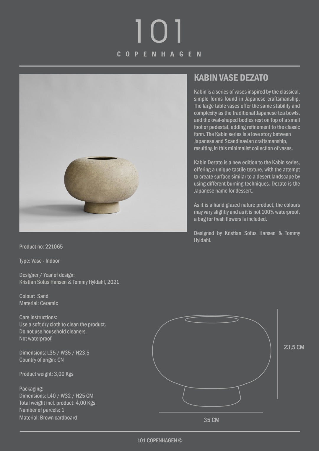 101 Copenhagen Kabin Vase, Dezato - $215.00 - $260.00