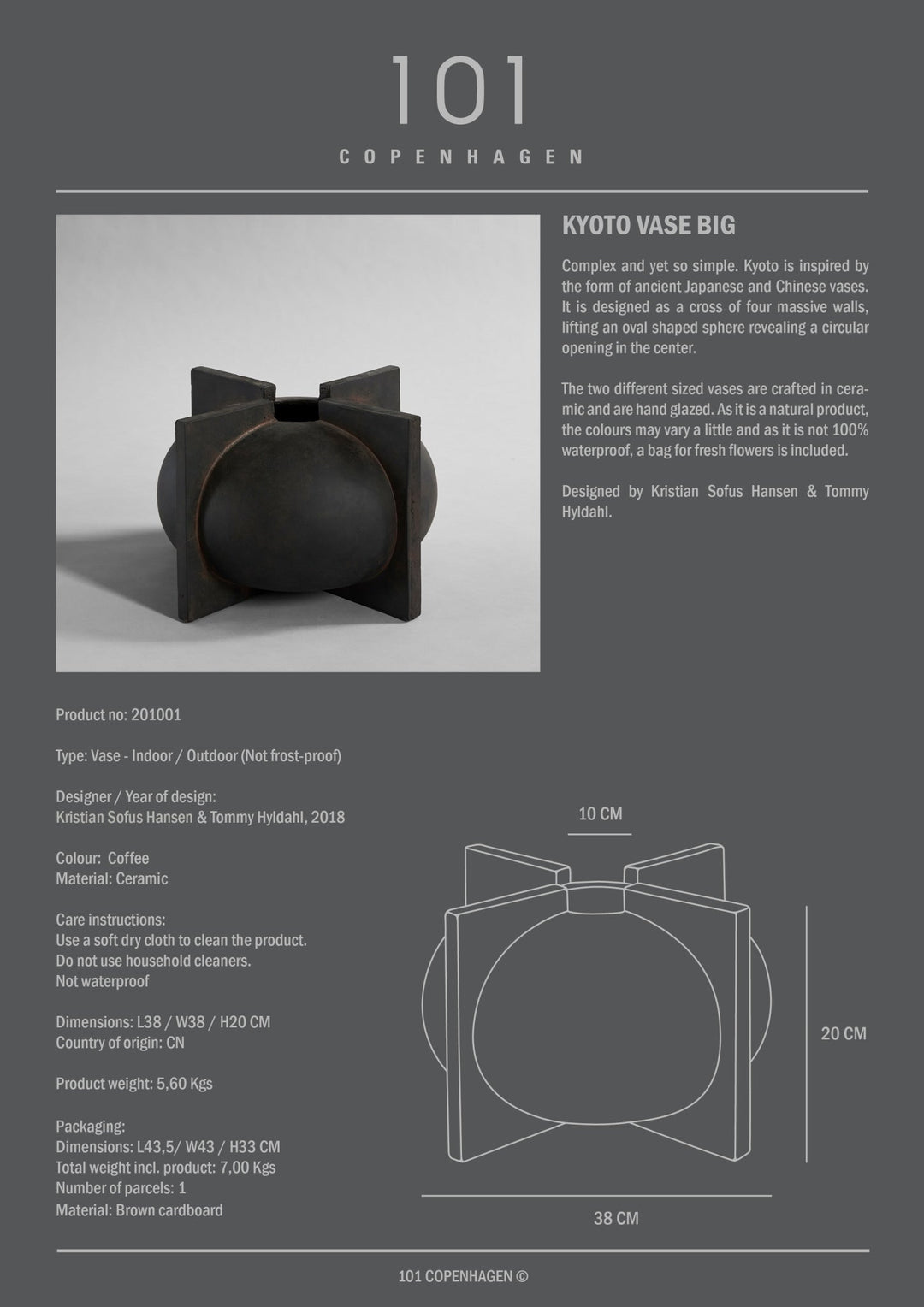 101 Copenhagen Kyoto Vase, Big - Coffee - $125.00 - $295.00