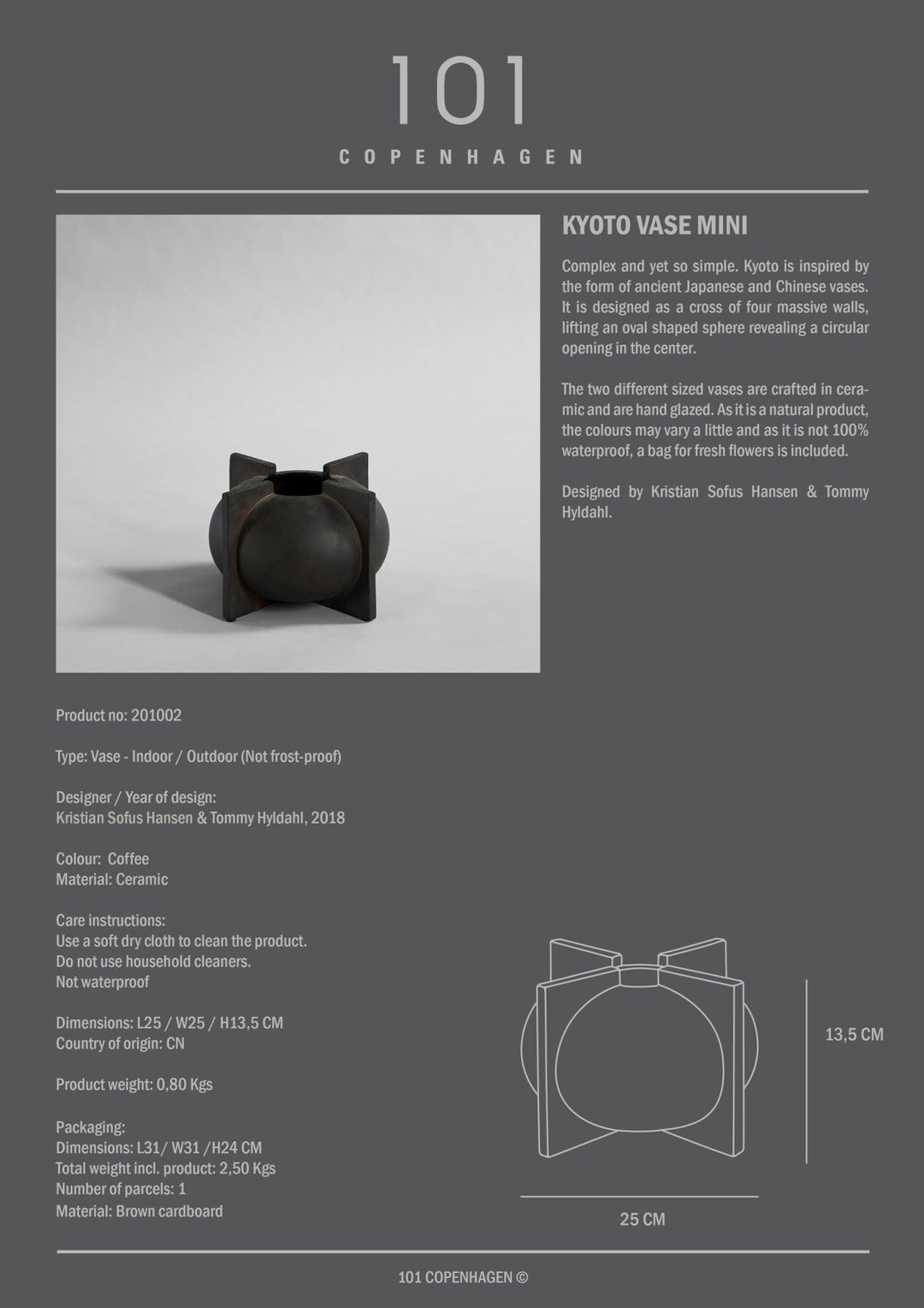 101 Copenhagen Kyoto Vase, Big - Coffee - $125.00 - $295.00