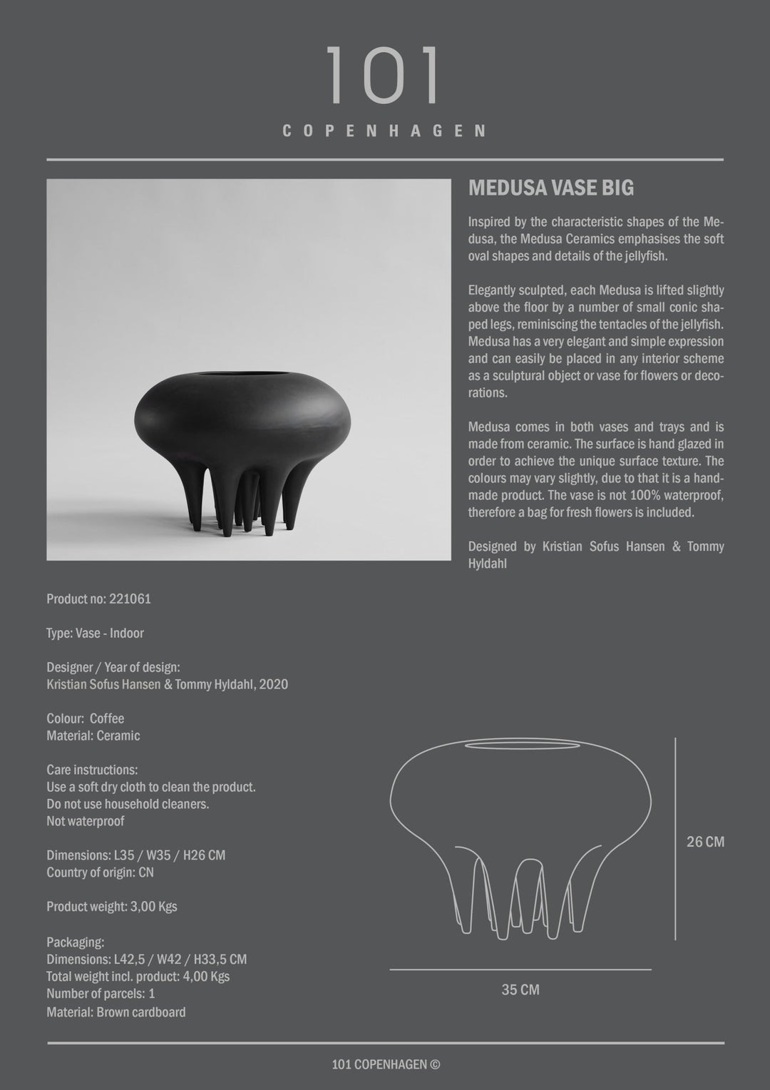 101 Copenhagen Medusa Vase - Coffee - $145.00 - $295.00