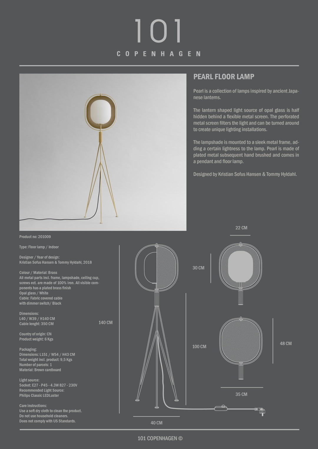 101 Copenhagen Pearl Floor Lamp - Brass - $1,295.00