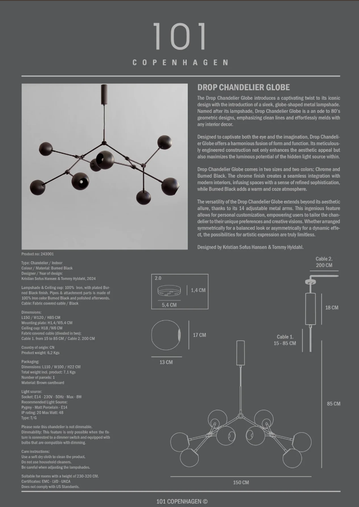 101 COPENHAGEN I DROP CHANDELIER GLOBE, MINI I $1,295.00