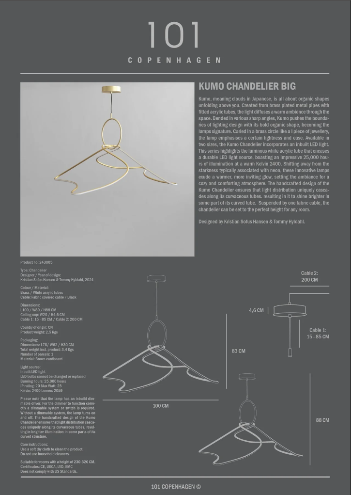 101 COPENHAGEN I KUMO CHANDELIER, BIG I $1,495.00