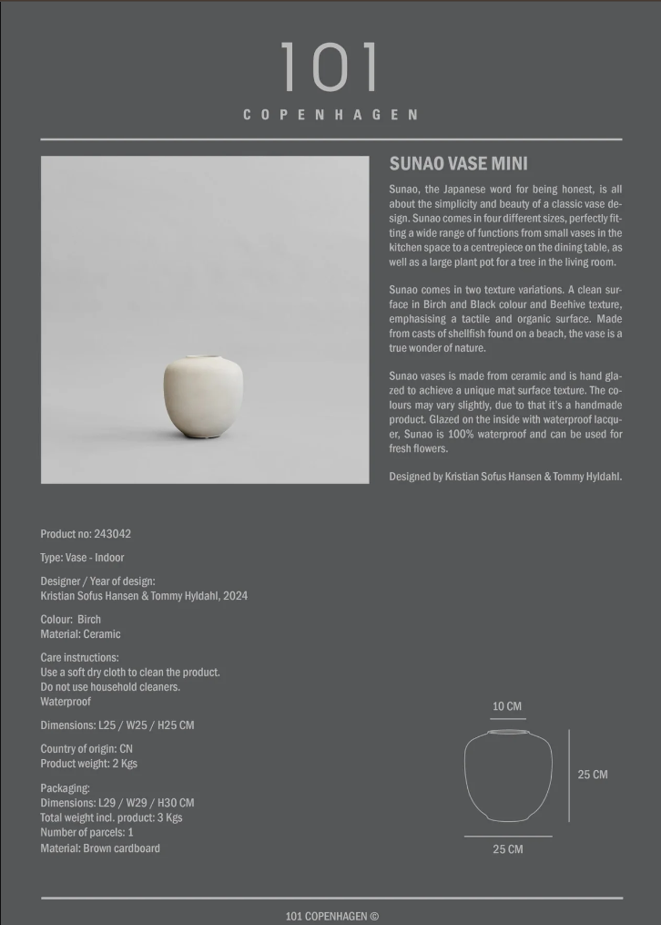 101 OPENHAGEN I SUNAO VASE, BIRCH I $185.00 - $845.00