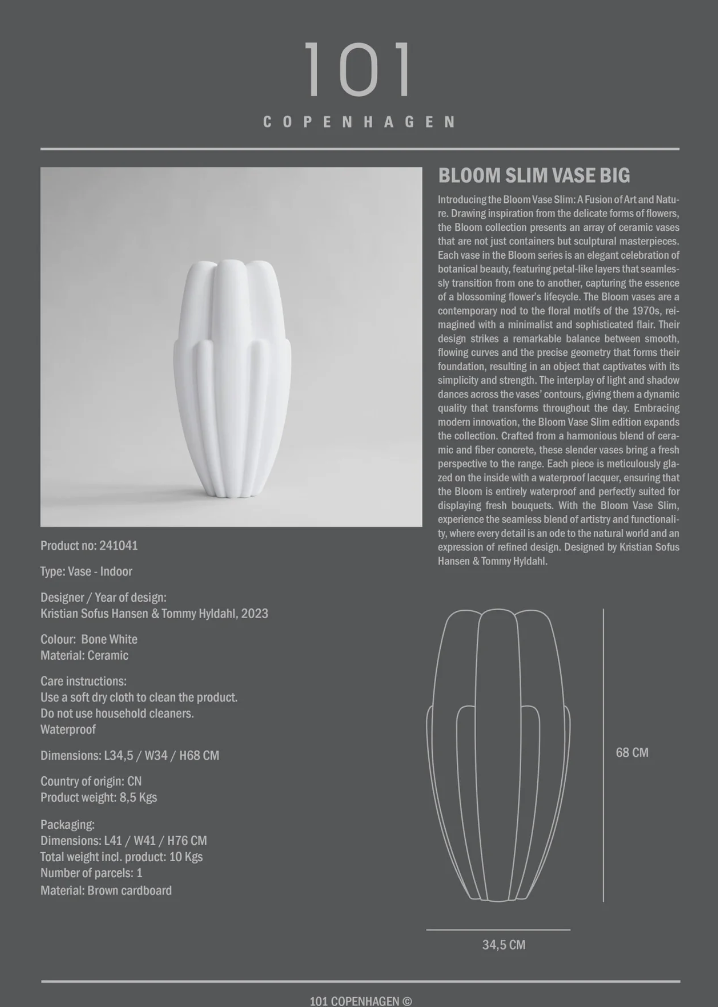 101 COPENHAGEN I BLOOM SLIM VASE, BIG I $695.00