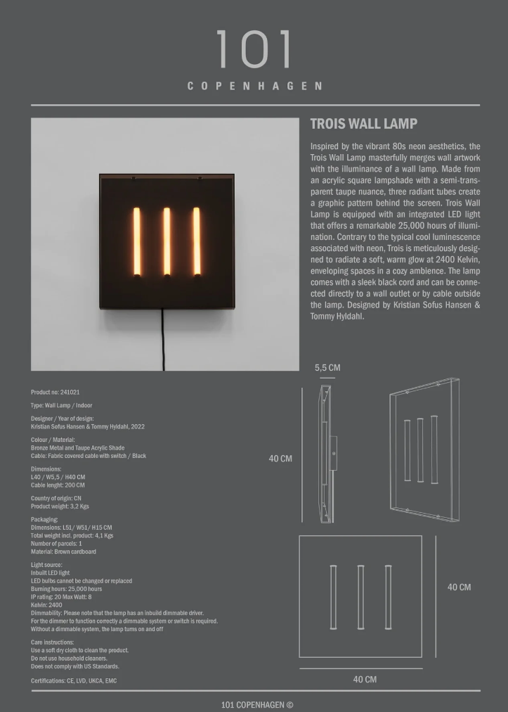 101 COPENHAGEN I TROIS WALL LAMP I $495.00