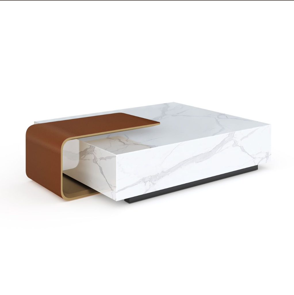 ASTON MARBLE HOME | V292 MARBLE COFFEE TABLE WITH LEATHER COMP. | $11,998.00 -  $13,869.00