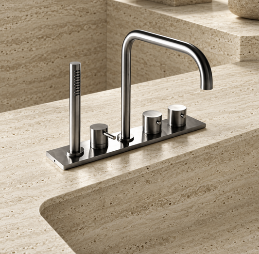 PIETRA CASA | 4-Hole Deck-Mounted Tub Filler with Hand Shower & Arch Spout | $2,539.00 - $4,305.00