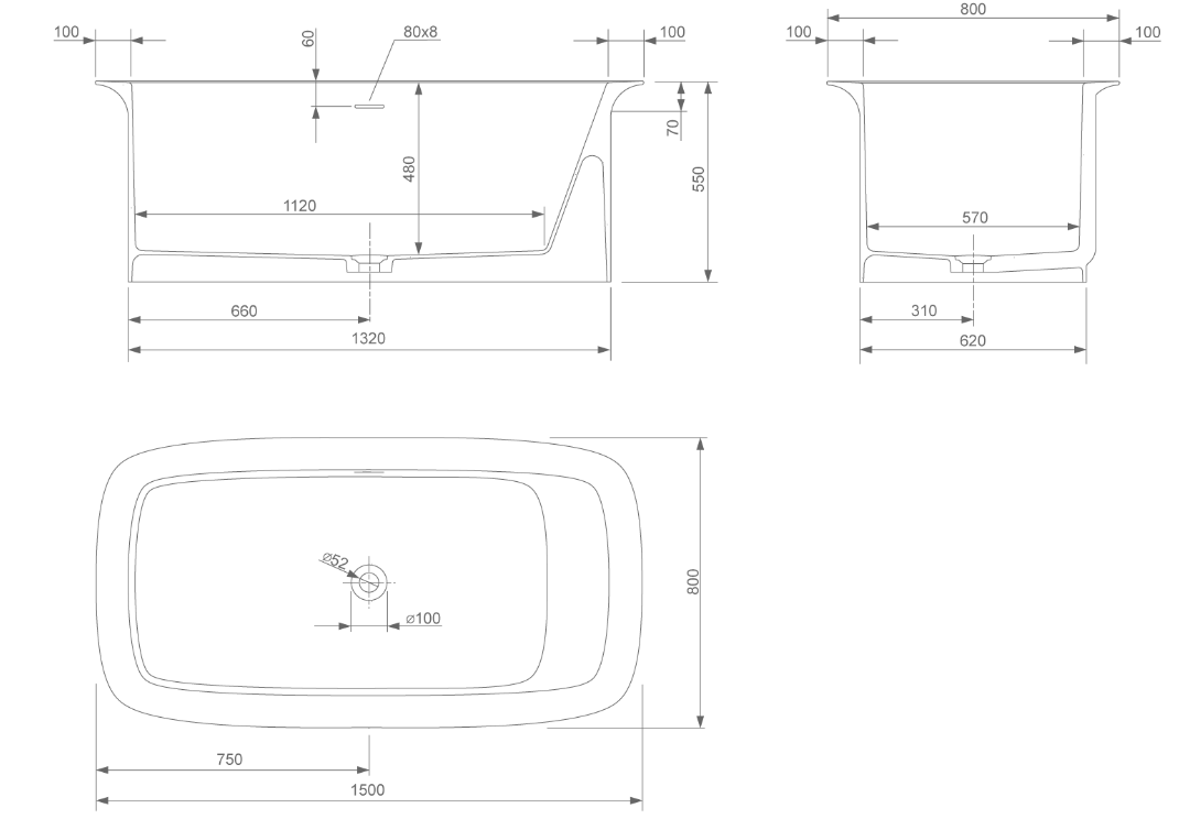 GLAM 150/170 BATH TUB | PIETRA CASA BRAND | $18,379.27 - 19,778.12