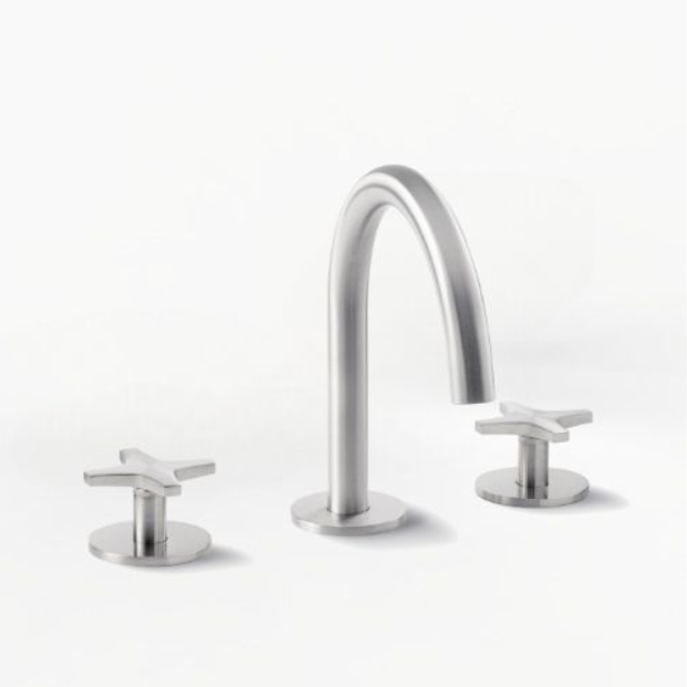 PIETRA CASA | Three-Hole Basin Mixer, Square Handle, Central Arch Spout H7.5in (190mm) | $1,817.00 - $2,583.00