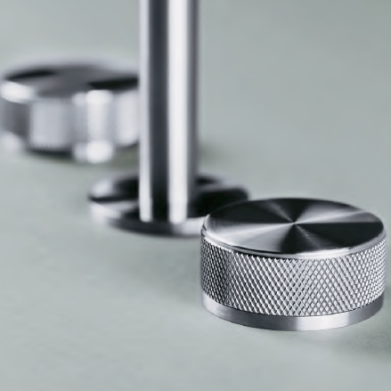 PIETRA CASA | Three-Hole Basin Mixer, Central Square Spout, Cross Knurling Handle | $1,822.00 - $2,589.00