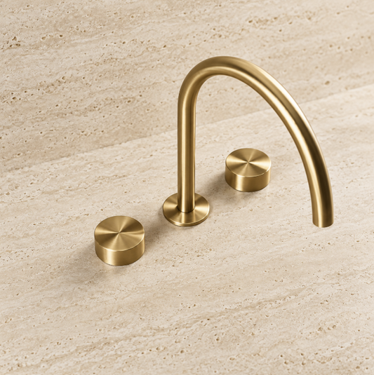 PIETRA CASA | Three-Hole Basin Mixer, Smooth Handle, Central Arch Spout H7.5in (190mm) | $1,722.00 - $2,511.00