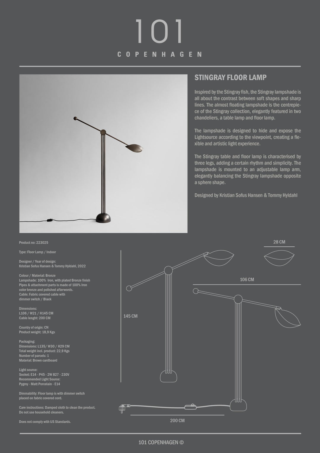 101 Copenhagen Stingray Floor Lamp - Bronze - $1,175.00