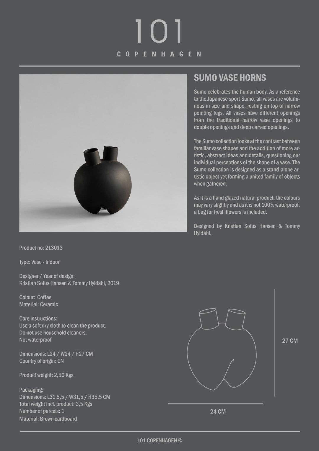 101 Copenhagen Sumo Vase, Horns - $175.00