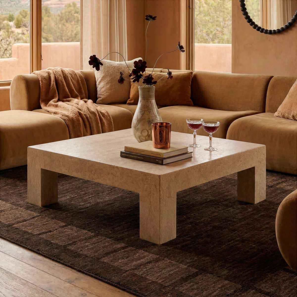 TOV FURNITURE | Roxanne 46" Faux Travertine Indoor/Outdoor Concrete Coffee Table | $2,055.13
