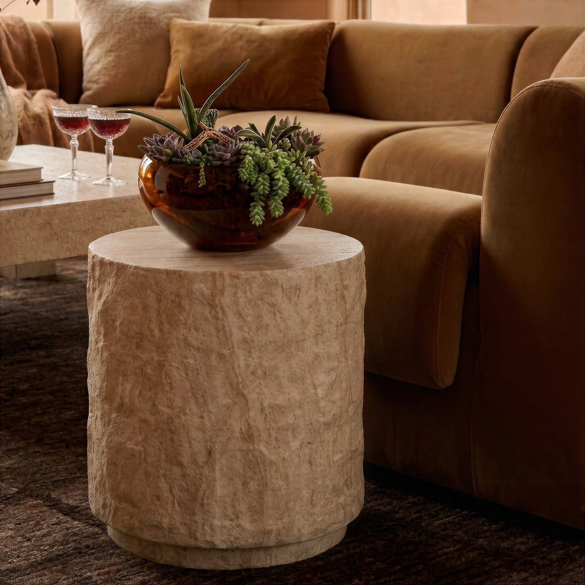 TOV FURNITURE | Roxanne Faux Travertine Indoor/Outdoor Concrete Side Table | $877.03