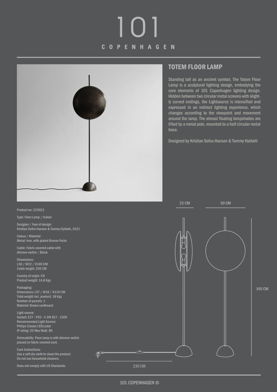 101 Copenhagen Totem Floor Lamp - Bronze - $1,095.00