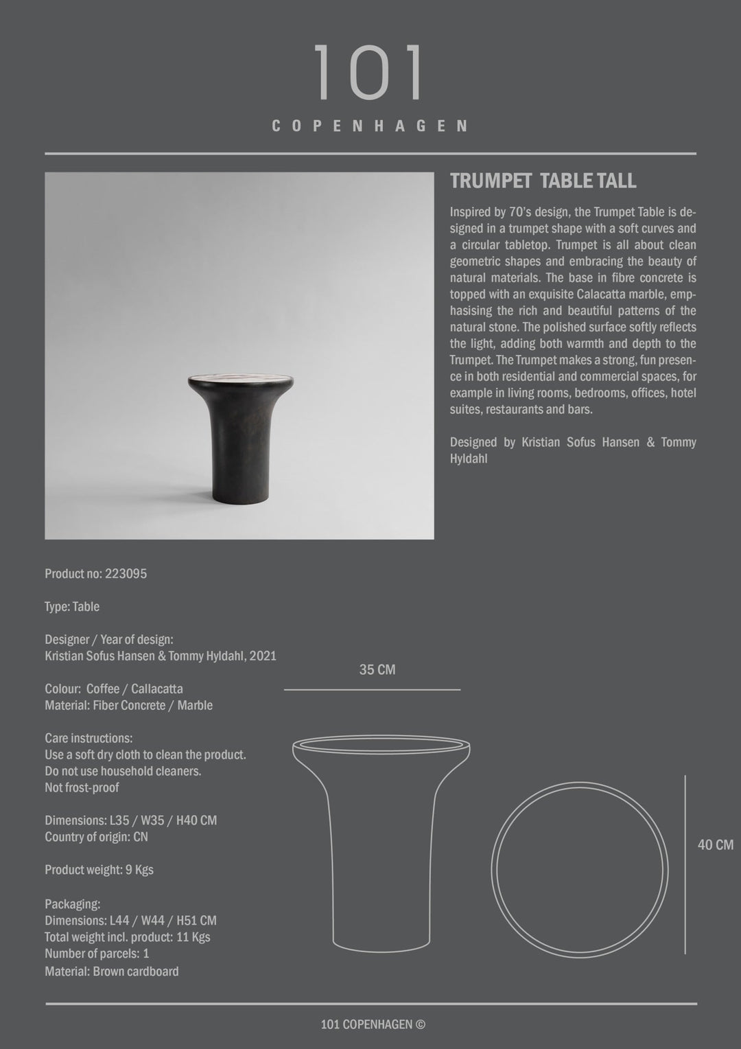 101 Copenhagen Trumpet Table - Calacatta - $645.00 - $845.00