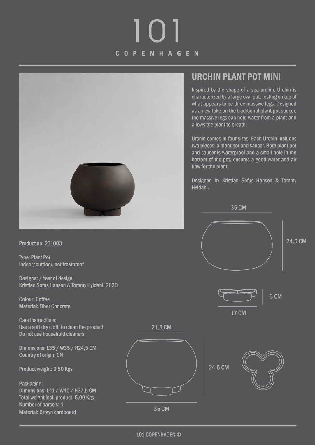 101 Copenhagen Urchin Plant Pot - Coffee - $85.00 - $795.00