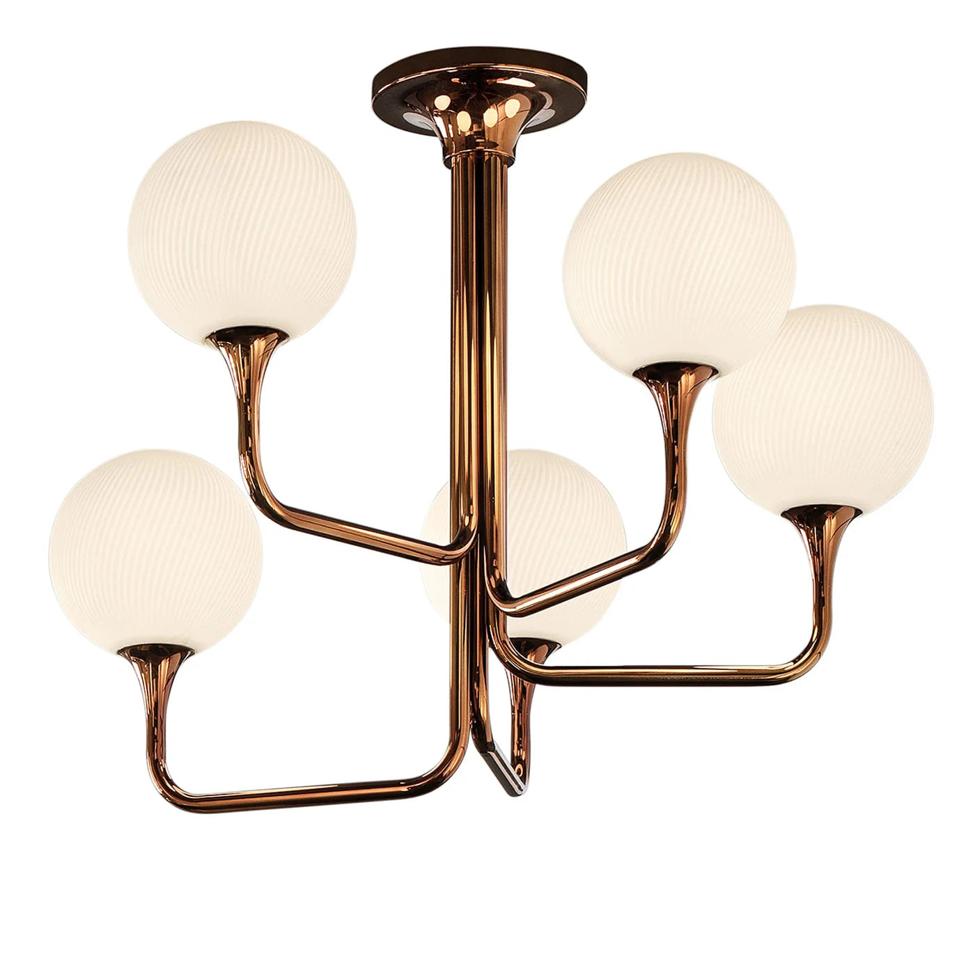 MASIERO | TEE GLOSSY GLAVANIC COPPER METAL AND GLASS 5-LIGHT CHANDELIER | $4,275.00