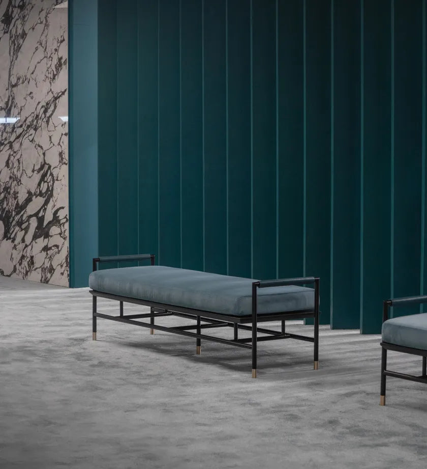 ASTON MARTIN HOME | V245 LEATHER AND FABRIC BENCH | $16,250
