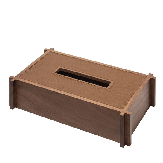 GIOBAGNARA | STRUCTURA LEATHER AND WOOD RECTANGULAR TISSUE HOLDER #1 | $800.00