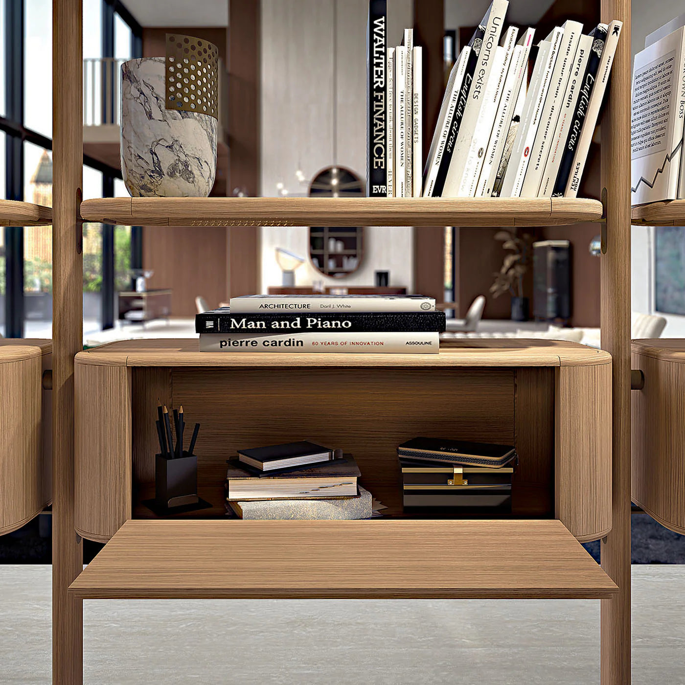 BAMAX | OPALE 9-SHELF & 3-STORAGE UNIT ASH BOOKCASE - $25,030.00