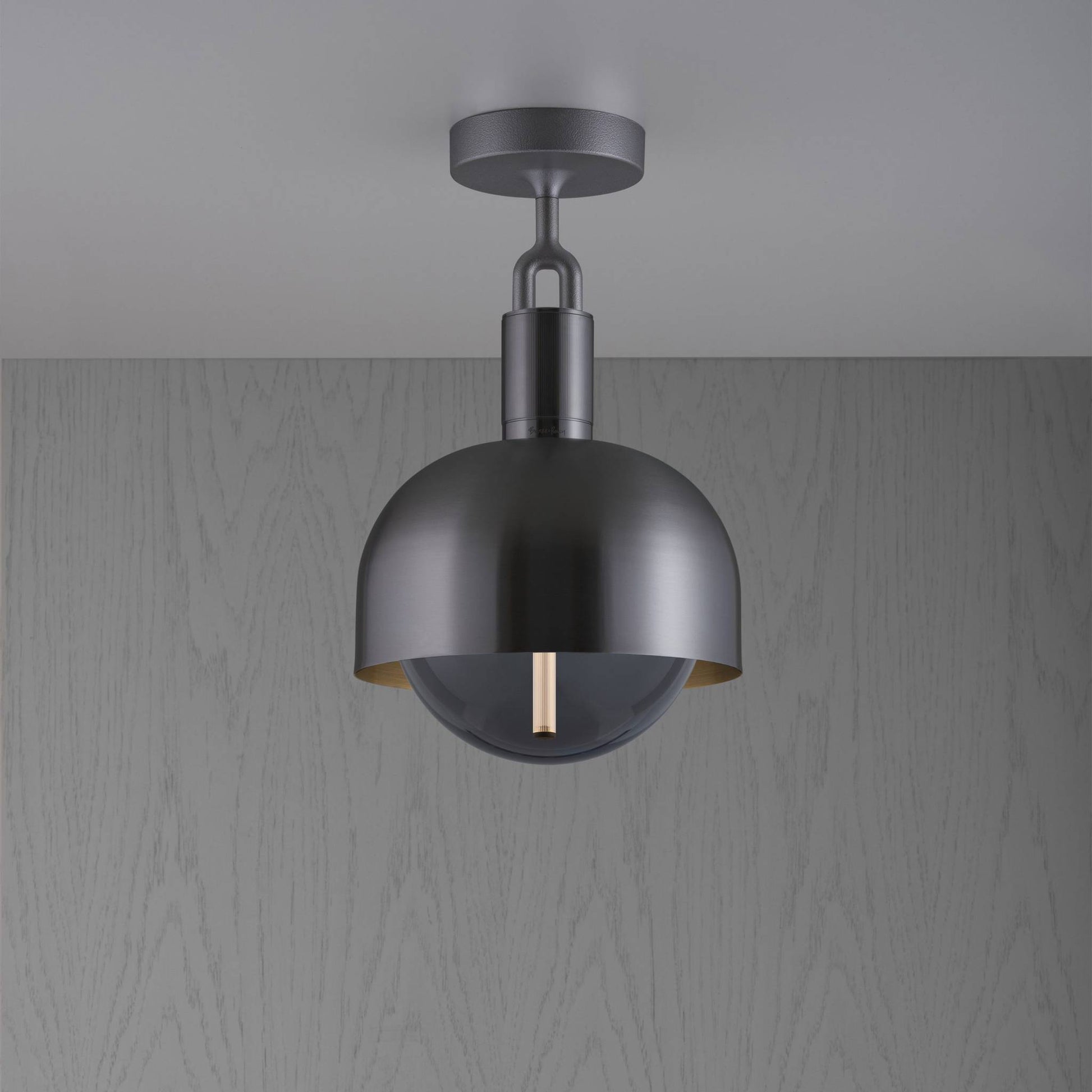 FORKED CEILING SHADE GLOBE SMOKED MEDIUM - GUN METAL