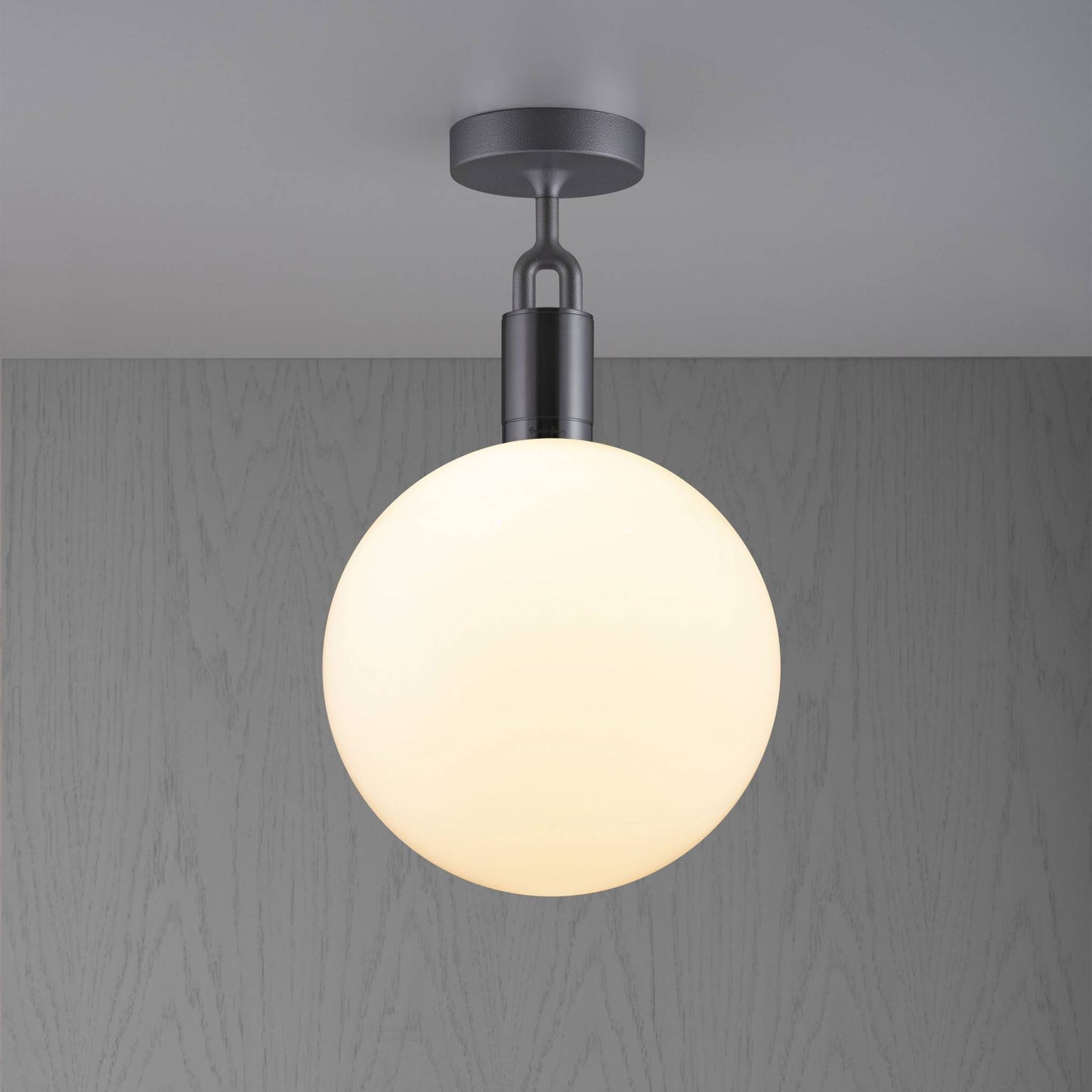 FORKED CEILING GLOBE OPAL LARGE - GUN METAL