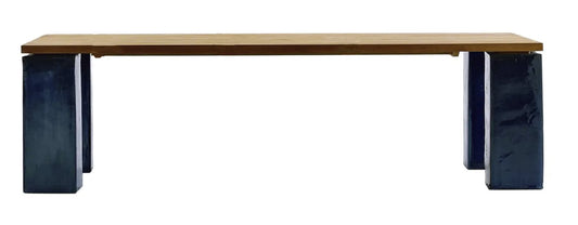 Inout 34 Table in Natural Teak Slats Top with Blue Ceramic Base - $8,910.00