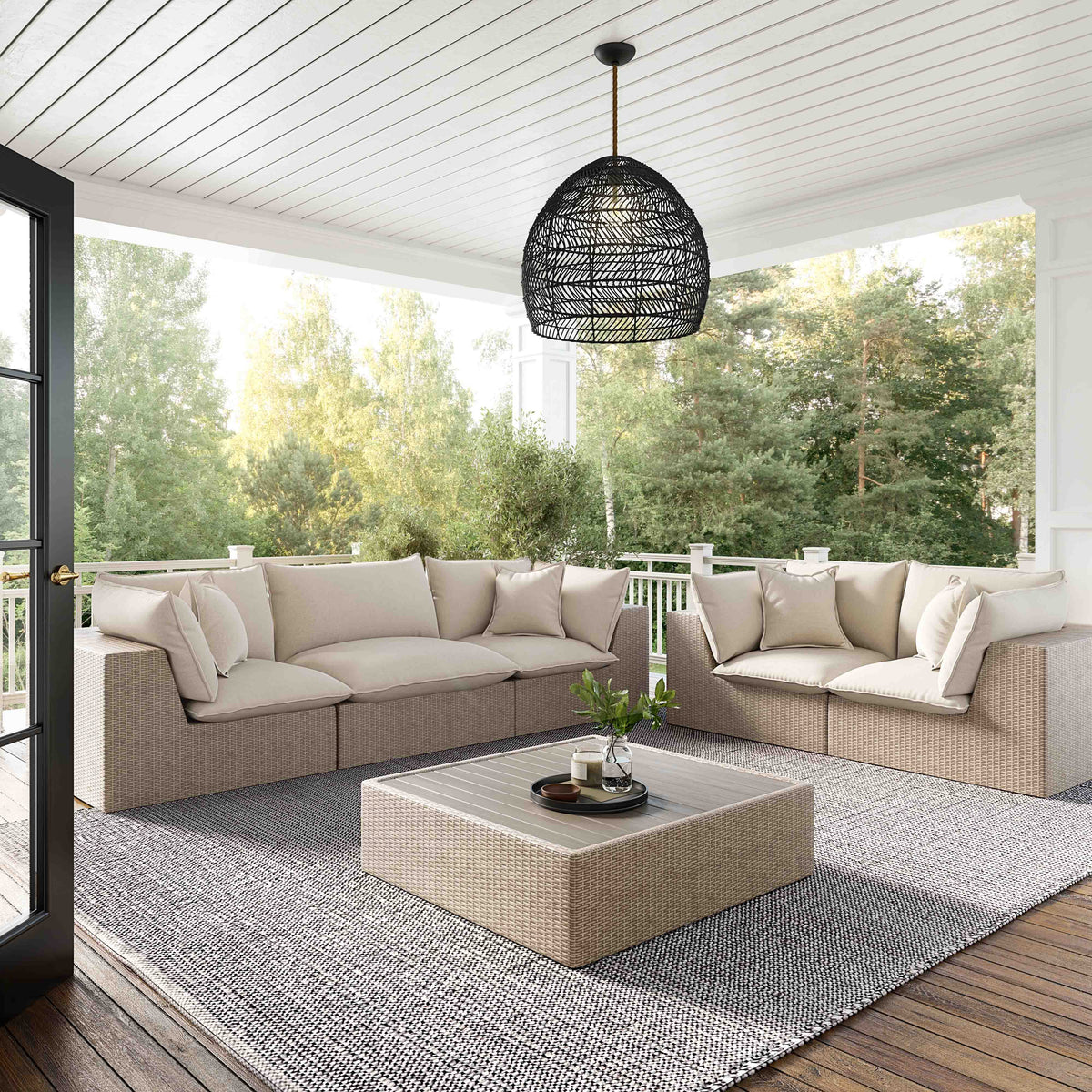 TOV FURNITURE | Cali 120" Performance Fabric & Wicker Outdoor Sofa | $2,690.93