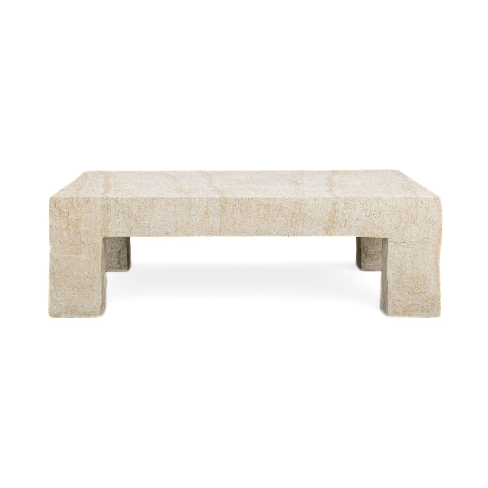 Roxanne 46" Faux Travertine Indoor/Outdoor Concrete Coffee Table