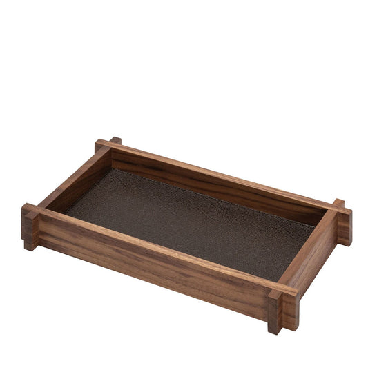 GIOBAGNARA | STRUCTURA LEATHER AND WOOD LONG RECTANGULAR TRAY SMALL #2 | $485.00