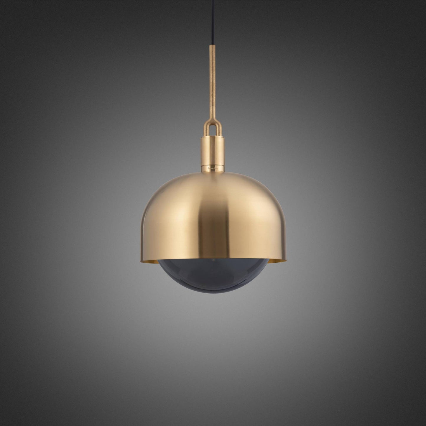 Forked Pendant Shade Globe Smoked Large Brass