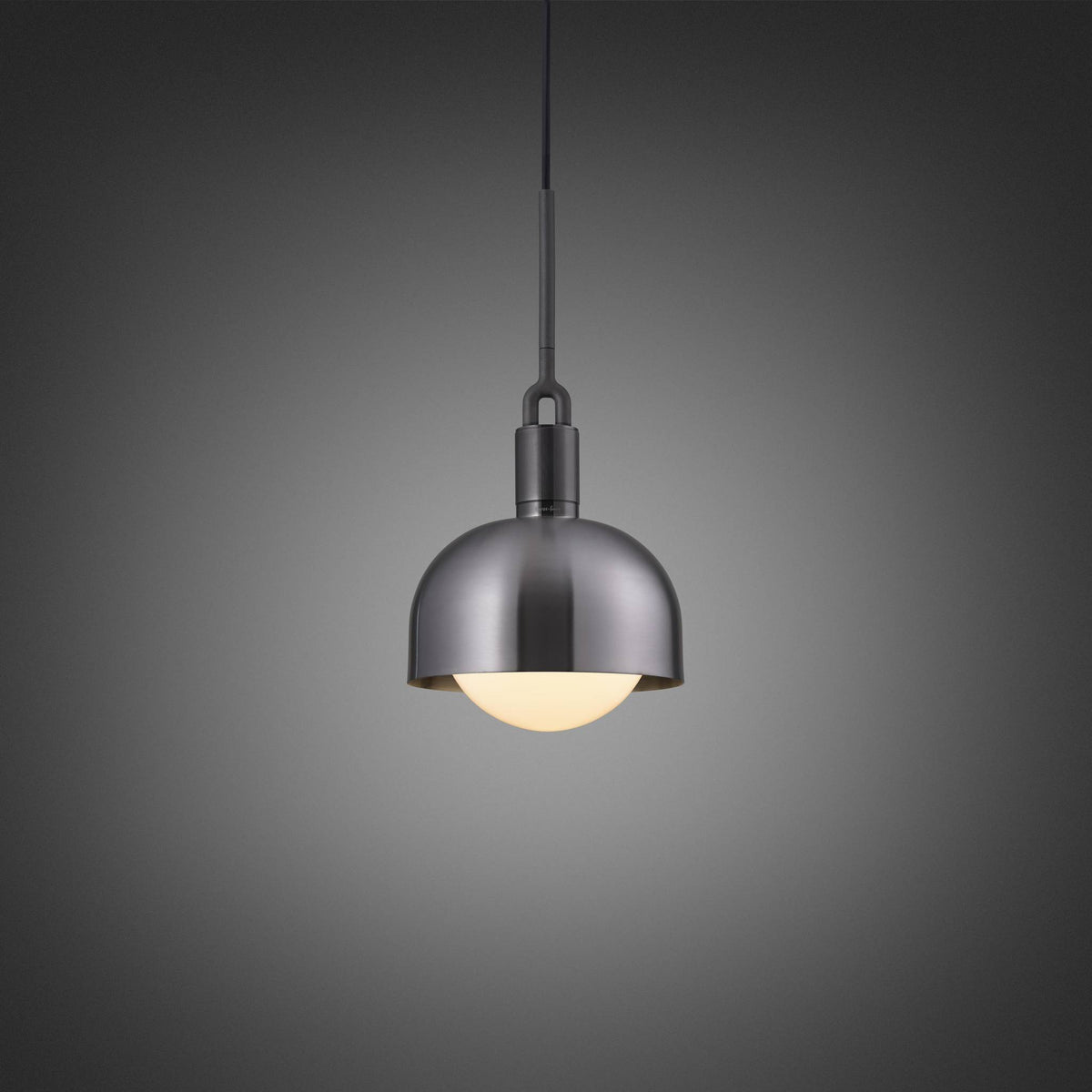FORKED PENDANT SHADE GLOBE OPAL MEDIUM - GUN METAL