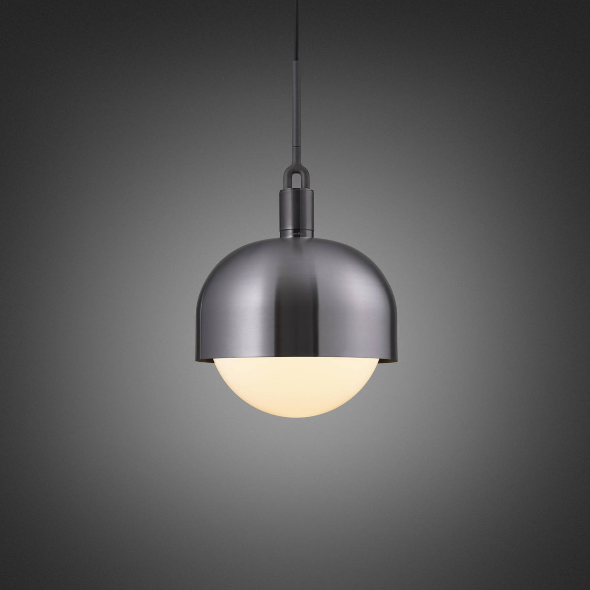 FORKED PENDANT SHADE GLOBE OPAL LARGE - GUN METAL
