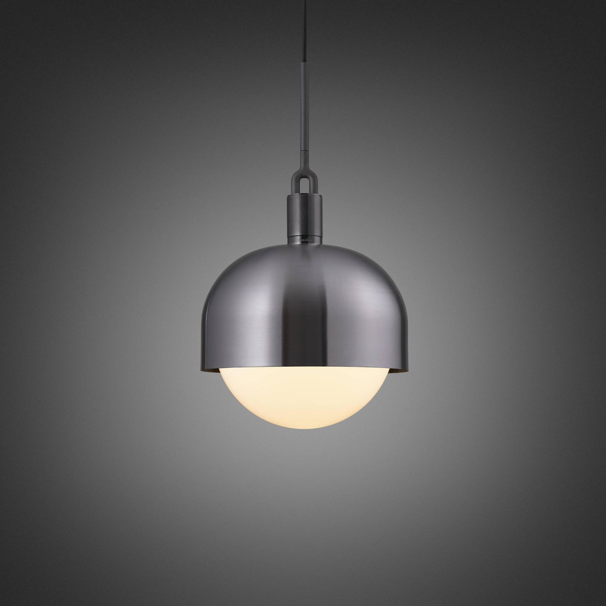 FORKED PENDANT SHADE GLOBE OPAL LARGE - GUN METAL