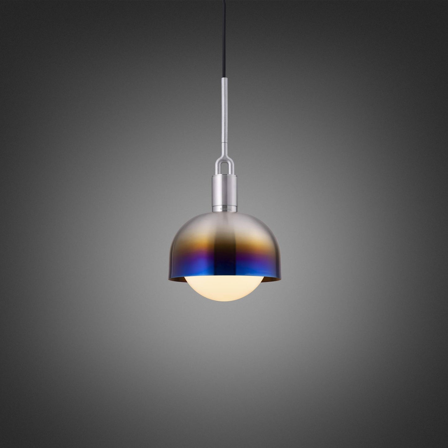 FORKED PENDANT SHADE GLOBE OPAL MEDIUM - BURNT STEEL